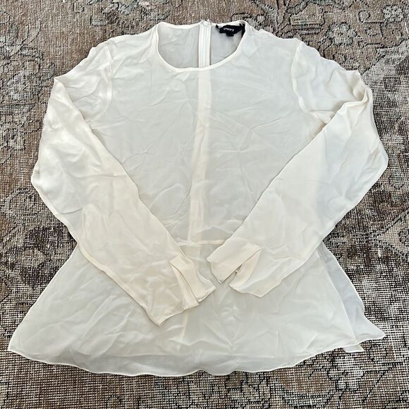 Theory Long-Sleeve Peplum Top in Silk Georgette - Picture 4 of 8